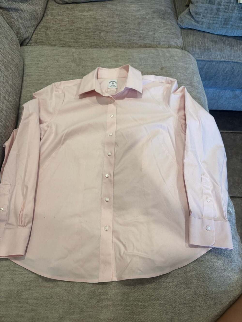 Brooks Brothers Fitted Non-Iron Stretch Supima Cotton Pink Dress Shirt Size 12